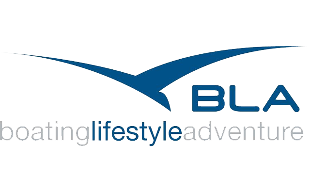 bioaqualife: Logo with a stylized blue bird above the letters "BLA." Below, in gray and blue text, are the words "boating lifestyle adventure," with "lifestyle" highlighted in blue.