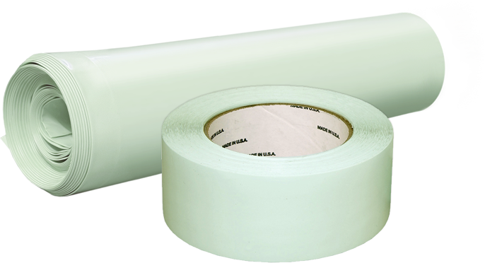 bioaqualife: A rolled sheet of pale green material and a matching roll of adhesive tape are displayed on a white background.