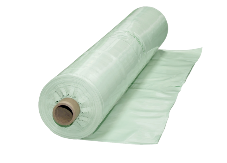 bioaqualife: A large roll of light green plastic sheeting partially unrolled, with a cardboard tube at its center, displayed on a white background.