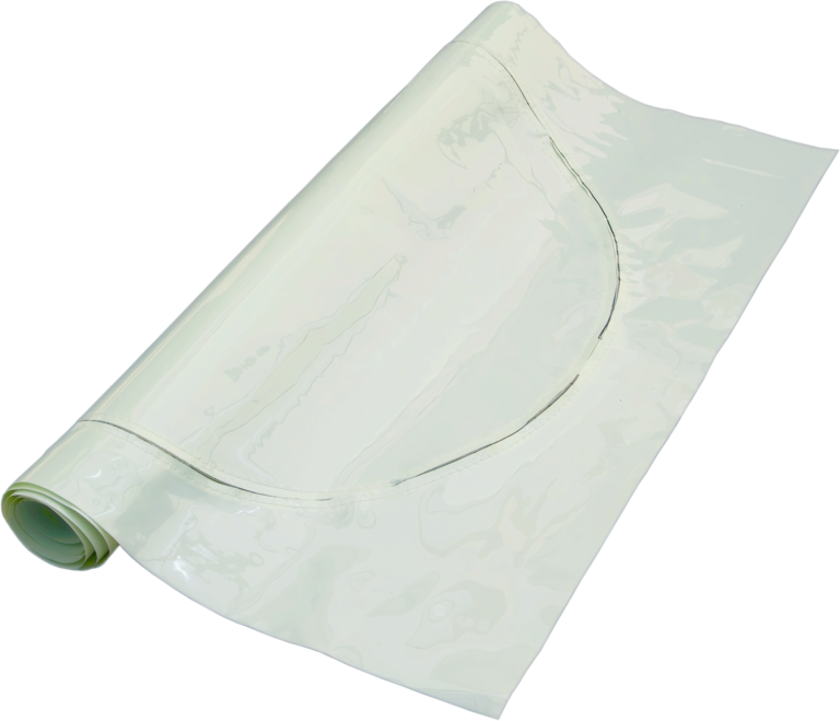bioaqualife: A clear plastic sheet partially unrolled on a flat surface, with the edges slightly curled and the material having a glossy finish.