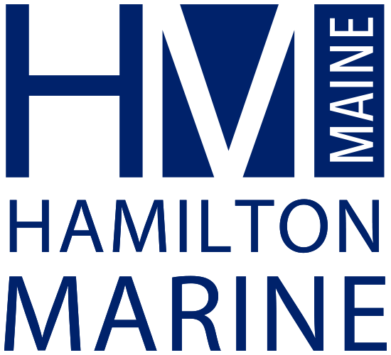 bioaqualife: Navy blue logo with large initials "HM", the word "MAINE" written vertically in a box, and "HAMILTON MARINE" in capital letters underneath.