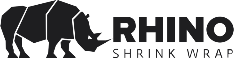 bioaqualife: Logo featuring a geometric black rhinoceros on the left, with bold black text "RHINO" and smaller text "SHRINK WRAP" to the right. The design is simple with a modern, angular style.